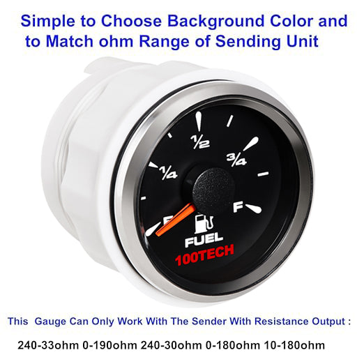 【new】100TECH Fuel Gauge Marine Fuel Gauge Aftermarket Fuel Level Gauge Marine Automotive Replacement Gauge 240-33ohms 0-190ohms 240-30ohms 0-180ohms 10-180ohms for Boat Yacht Car Truck Motorcycle Vehicle Black
