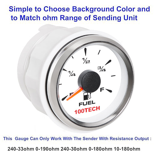 【new】100TECH Fuel Gauge Marine Fuel Gauge Aftermarket Fuel Level Gauge Marine Automotive Replacement Gauge 240-33ohms 0-190ohms 240-30ohms 0-180ohms 10-180ohms for Boat Yacht Car Truck Motorcycle Vehicle White