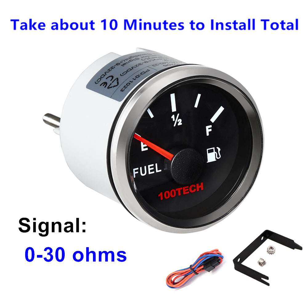 【NEW】100TECH Fuel Gauge Marine Fuel Level Gauge Waterproof 52mm 2-1/16" Diesel Aftermarket Gauge Automotive Replacement Gas Gauge for Boat Car Truck Yacht SUV with Backlight 0-30 ohms