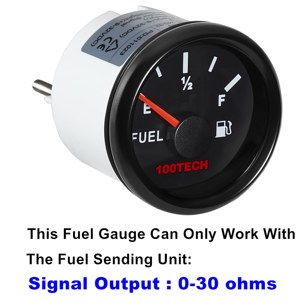 100TECH Fuel Gauge Marine Fuel Level Gauge Waterproof 52mm 2-1/16" Diesel Aftermarket Gauge Automotive Replacement Gas Gauge for Boat Car Truck Yacht SUV with Backlight 0-30 ohms