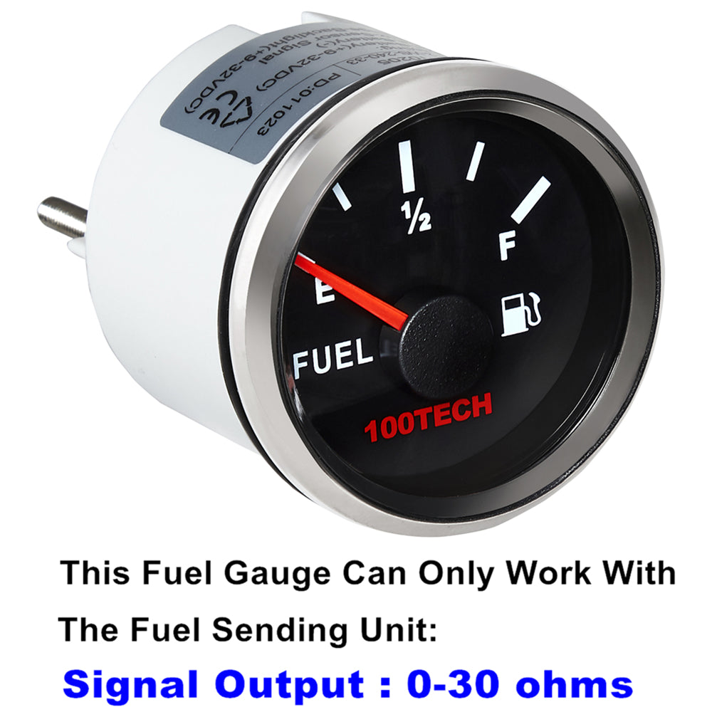 【NEW】100TECH Fuel Gauge Marine Fuel Level Gauge Waterproof 52mm 2-1/16" Diesel Aftermarket Gauge Automotive Replacement Gas Gauge for Boat Car Truck Yacht SUV with Backlight 0-30 ohms