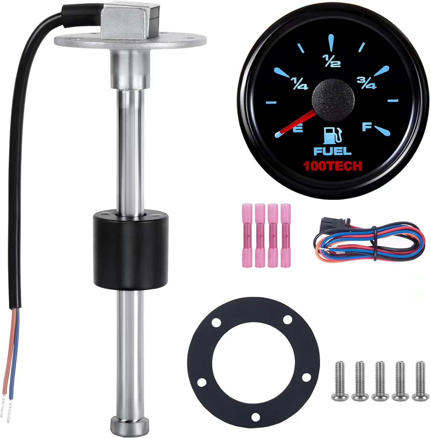 100TECH IP67 Waterproof Automotive Fuel Level Sender and Fuel Gauge Kit 240-33 ohms for Boat RV Truck Vehicle Yacht Camper Car