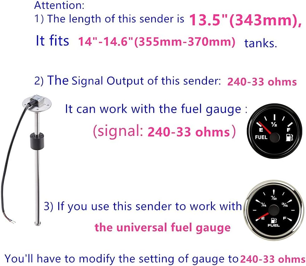 100TECH Boat Fuel Sending Unit Marine Fuel Water Level Sensor Marine Fuel Level Sender for Boat Truck Car 13.5"(343mm) Diesel RV Vehicle RV Tank Sensors Marine Fuel Gauge and Sending Unit 240-33ohms