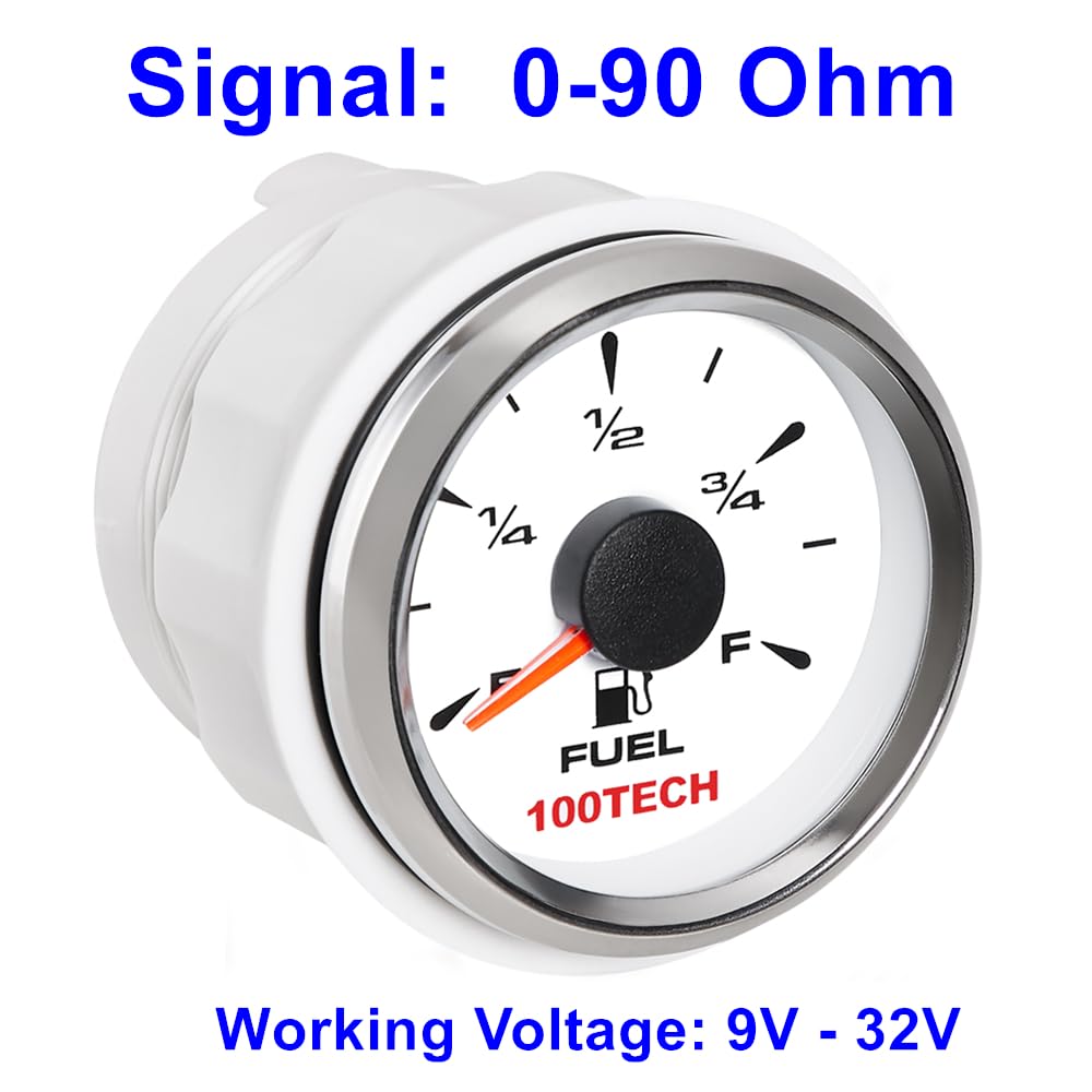 【NEW】100TECH Fuel Gauge Marine Fuel Level Gauge 52mm 2-1/16 Aftermarket Fuel Gauge Boat Automotive Replacement Gauge Motocycle Gas Car Truck RV Vehicle with 8 Color Selectable Backlit 0-90 ohm
