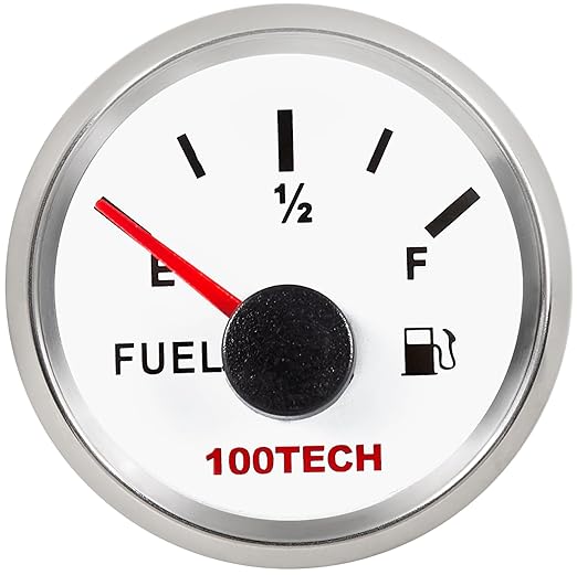 100TECH Boat Fuel Gauge Marine Fuel Gauge Waterproof 52mm 2-1/16" Diesel Aftermarket Gauge Automotive Replacement Gas Gauge for Car Truck Yacht SUV with Backlight 73-10 ohms
