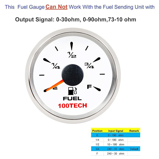 【new】100TECH Fuel Gauge Marine Fuel Gauge Aftermarket Fuel Level Gauge Marine Automotive Replacement Gauge 240-33ohms 0-190ohms 240-30ohms 0-180ohms 10-180ohms for Boat Yacht Car Truck Motorcycle Vehicle White