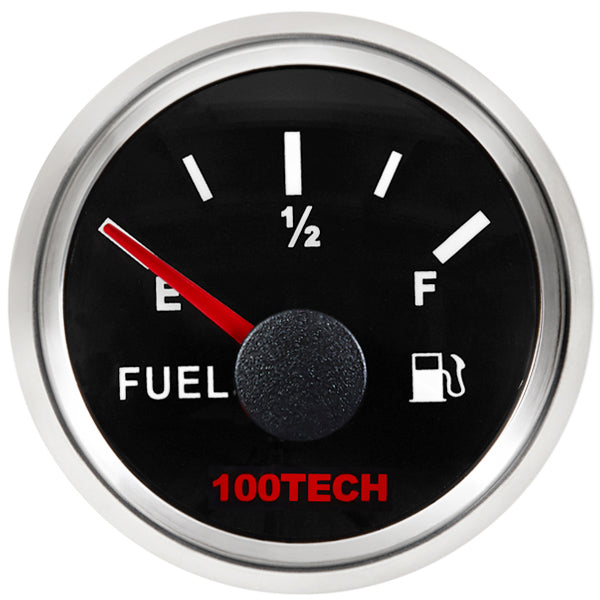 100TECH Fuel Tank Gauge 240-33ohms Stepper Motor 316SS Bezel Backlit Boat Car Camper Marine Fuel Gauge Gas Level Aftermarket Gauge