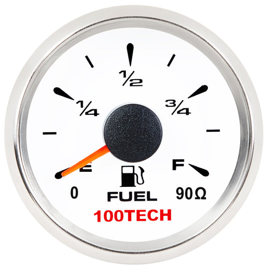 【NEW】100TECH Fuel Gauge Marine Fuel Level Gauge 52mm 2-1/16 Aftermarket Fuel Gauge Boat Automotive Replacement Gauge Motocycle Gas Car Truck RV Vehicle with 8 Color Selectable Backlit  0-90 ohm