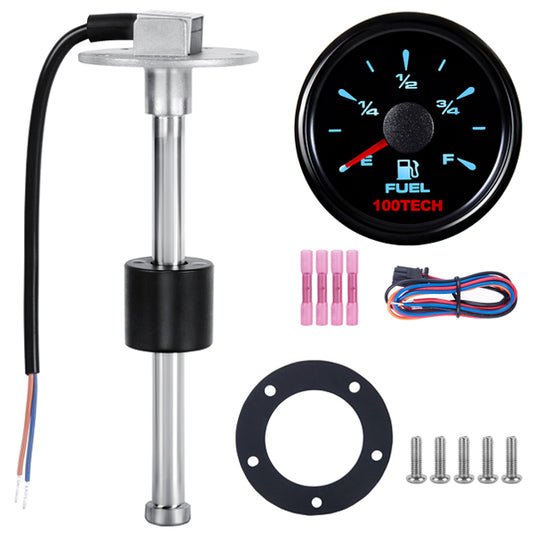 【NEW】100TECH Fuel Gauge Sending Unit High Resolution 5"(130mm) to 13"(330mm) SUS316 Stainless Steel Fuel Tank Sending Unit and Fuel Gauge Kit Marine Fuel Sender for Boat Truck RV Tank Fuel Water Level Sensor 240-33ohm
