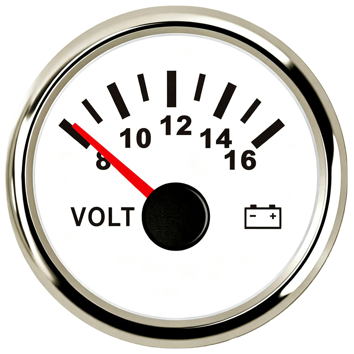 100TECH 2-1/16" (52mm) Marine Voltmeter Gauge 8–16V, Vehicle Voltage Gauge For Boats | Automotive Voltage Gauge, IP67 Waterproof & Anti‑Fog Lens, SUS316 Bezel, Stepper Motor & Red LED Backlight for Yachts, Tractors & Cars