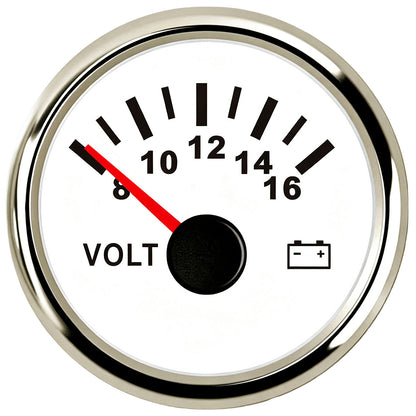 100TECH 2-1/16" (52mm) Marine Voltmeter Gauge 8–16V, Vehicle Voltage Gauge For Boats | Automotive Voltage Gauge, IP67 Waterproof & Anti‑Fog Lens, SUS316 Bezel, Stepper Motor & Red LED Backlight for Yachts, Tractors & Cars