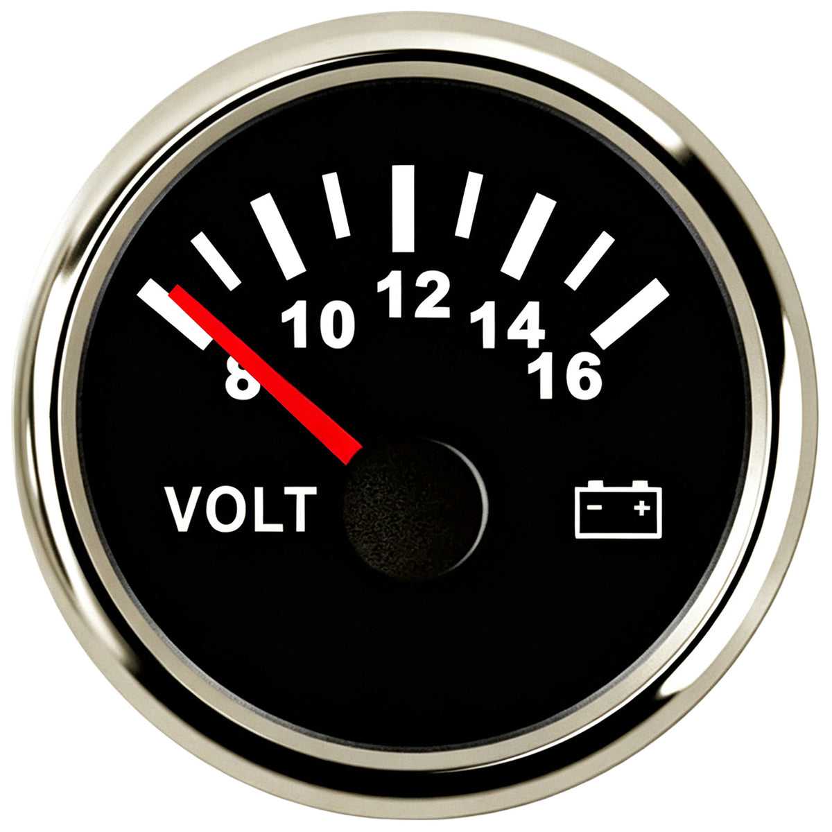 100TECH 2-1/16" (52mm) Marine Voltmeter Gauge 8–16V, Vehicle Voltage Gauge For Boats | Automotive Voltage Gauge, IP67 Waterproof & Anti‑Fog Lens, SUS316 Bezel, Stepper Motor & Red LED Backlight for Yachts, Tractors & Cars