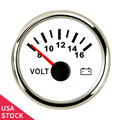 100TECH 2-1/16" (52mm) Voltmeter Gauge 8–16V, Boat Voltage Gauge For Yachts, Trucks | Automotive Voltage Gauge, IP67 Waterproof & Anti‑Fog Lens, SUS316 Bezel & Red LED Backlight for Vehicles, Boats, RVs & Tractors