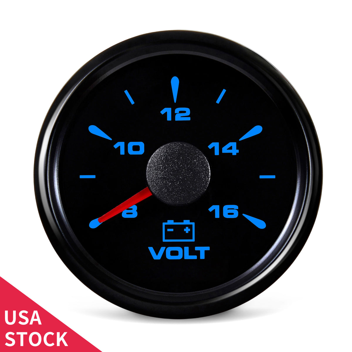 100TECH Voltmeter Gauge 2‑1/16" (52mm) 8‑16V Marine Voltage Gauge For Trucks | Automotive Voltage Gauge, IP67 Waterproof & Anti‑Fog Lens, Stepper Motor, SUS316 Bezel & 8 Color Backlight for Boats, RVs & Tractors
