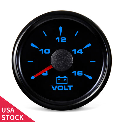 100TECH Voltmeter Gauge 2‑1/16" (52mm) 8‑16V Marine Voltage Gauge For Trucks | Automotive Voltage Gauge, IP67 Waterproof & Anti‑Fog Lens, Stepper Motor, SUS316 Bezel & 8 Color Backlight for Boats, RVs & Tractors