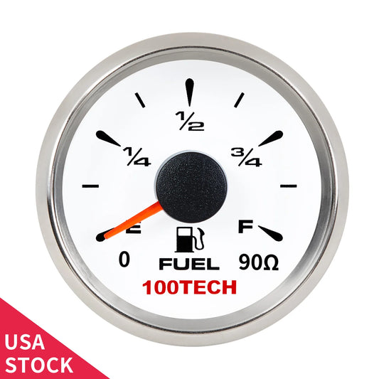 100TECH Car Fuel Gauge 0-90ohms Stepper Motor 316SS Bezel Boat RV Vehicle Marine Fuel Gauge Gas Tank Level Replacement