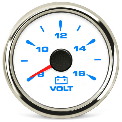 100TECH Automotive Voltmeter Gauge 2‑1/16" (52mm) 8‑16V Boat Voltage Gauge For Trucks | Aftermarket Voltage Gauge, IP67 Waterproof & Anti‑Fog Lens, Stepper Motor, SUS316 Bezel & 8 Color Backlight for RVs & Vehicles