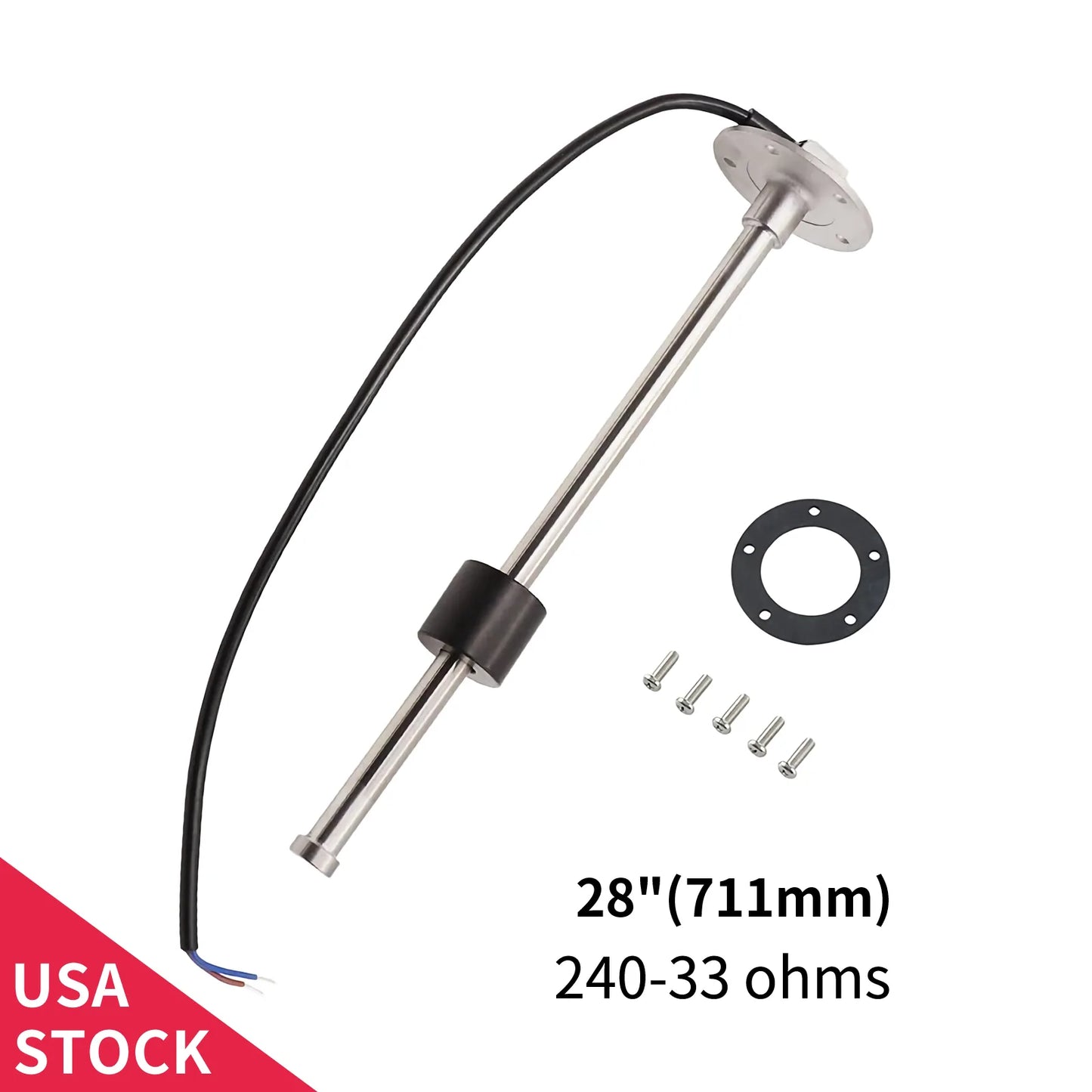 100TECH Commercial Fuel Water Sending Unit 28" SAE 5-Hole IP67 316SS 240-33ohms Yacht Vessel Houseboat RV Truck Sensor