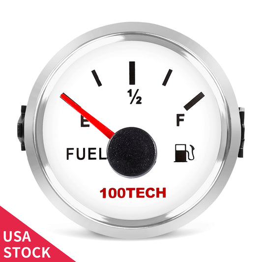 100TECH 52mm 2‑1/16" white vehicle fuel gauge 16‑158 ohm, aftermarket replacement gauge for marine, truck, Camper car