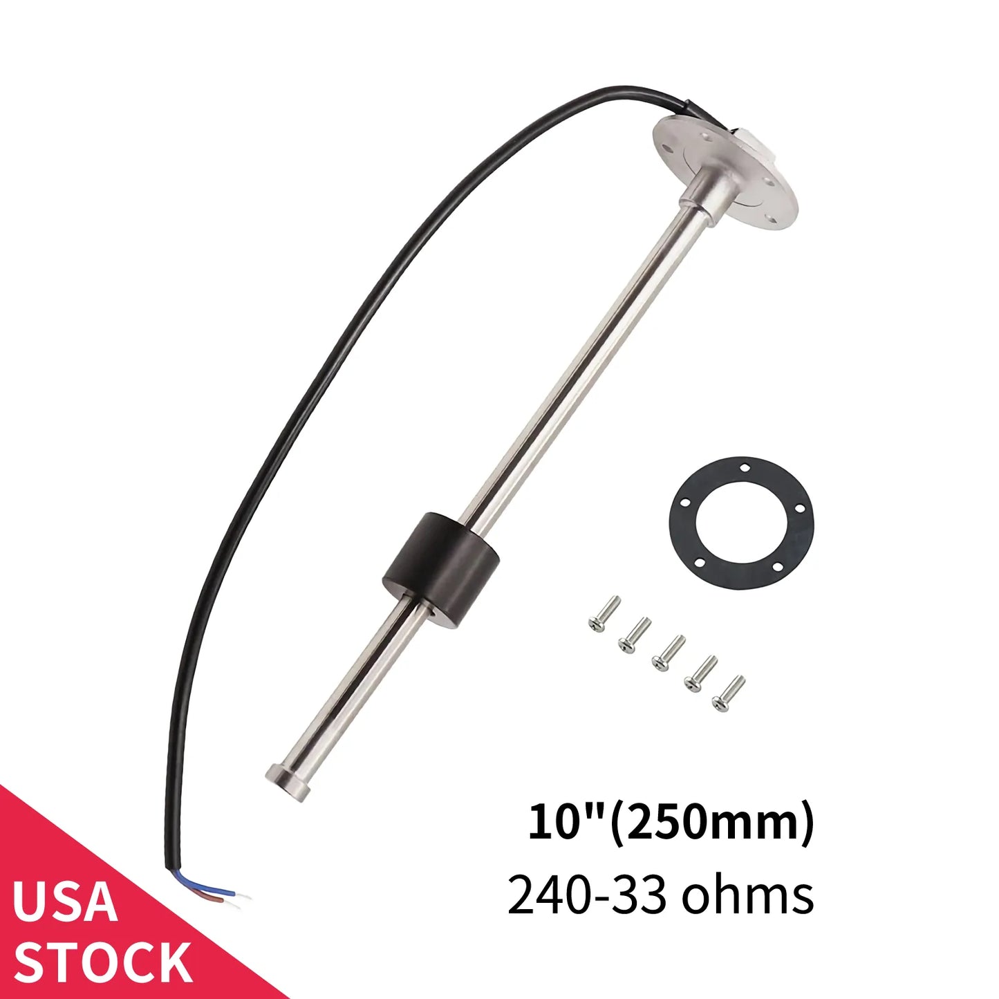 100TECH Fuel Gauge Sender 10" Float 316SS IP67 240-33ohms Truck Boat RV Marine Replacement Level Unit
