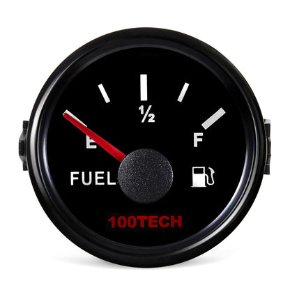 100TECH Fuel Level Gauge 16-158 Ohm Compatible Automotive Gauge 52mm 2-1/16" | IP67 Waterproof, Anti-Fog & UV-Resistant, Fuel Gauge with SUS316 Bezel & Red Backlight for RVs, Trucks, Marine & Diesel Generators