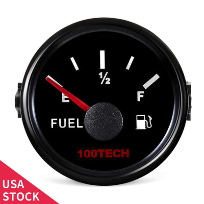 100TECH Fuel Level Gauge 16-158 Ohm Compatible Automotive Gauge 52mm 2-1/16" | IP67 Waterproof, Anti-Fog & UV-Resistant, Fuel Gauge with SUS316 Bezel & Red Backlight for RVs, Trucks, Marine & Diesel Generators