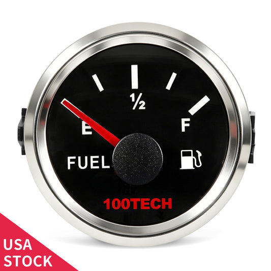 100TECH 52mm 2‑1/16" black marine fuel tank gauge 16‑158 ohm, aftermarket replacement gauge for marine, truck, RV, boat