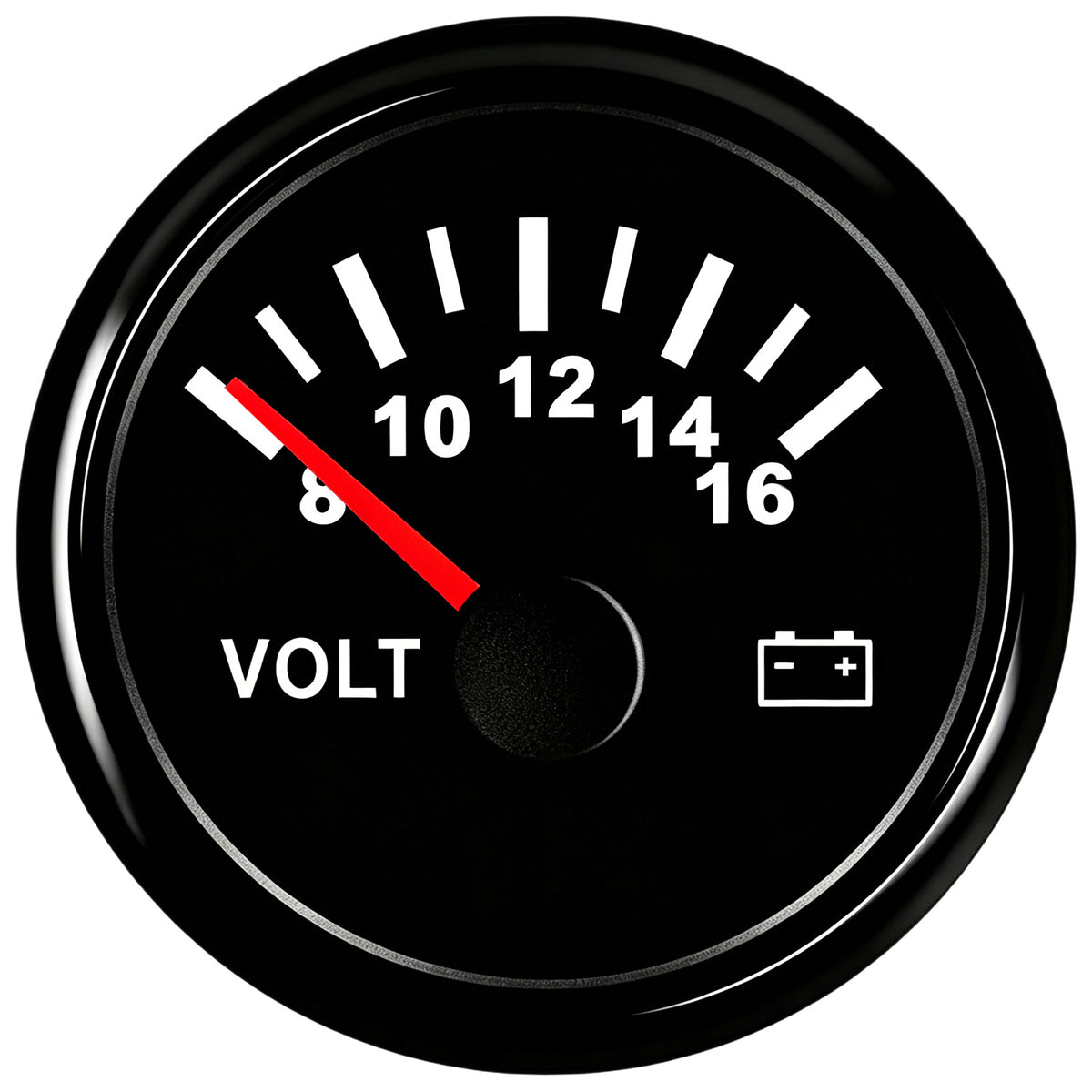 100TECH 2-1/16" (52mm) Marine Voltmeter Gauge 8–16V, Vehicle Voltage Gauge For Boats | Automotive Voltage Gauge, IP67 Waterproof & Anti‑Fog Lens, SUS316 Bezel, Stepper Motor & Red LED Backlight for Yachts, Tractors & Cars