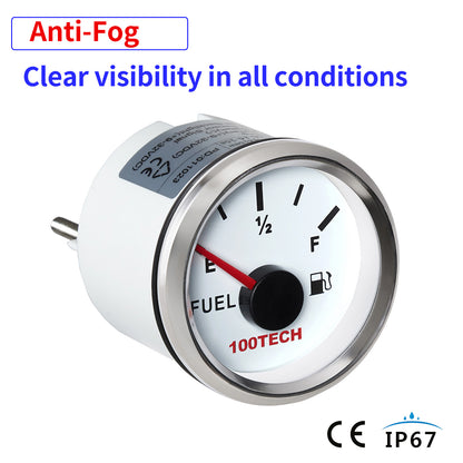 100TECH 52mm Marine Fuel Gauge 0-90 Ohm 2-1/16" Aftermarket Replacement Gauge | IP67 Waterproof and Dustproof, Red Backlight, Stepper Motor Technology, Anti-Fog & UV-Resistant, SUS316 Bezel for Boats, Trucks, RVs