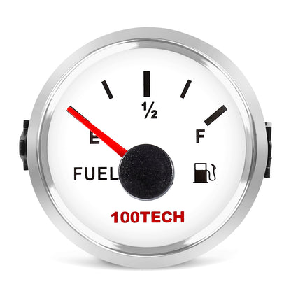 100TECH Fuel Level Gauge 16-158 Ohm Compatible Automotive Gauge 52mm 2-1/16" | IP67 Waterproof, Anti-Fog & UV-Resistant, Fuel Gauge with SUS316 Bezel & Red Backlight for RVs, Trucks, Marine & Diesel Generators