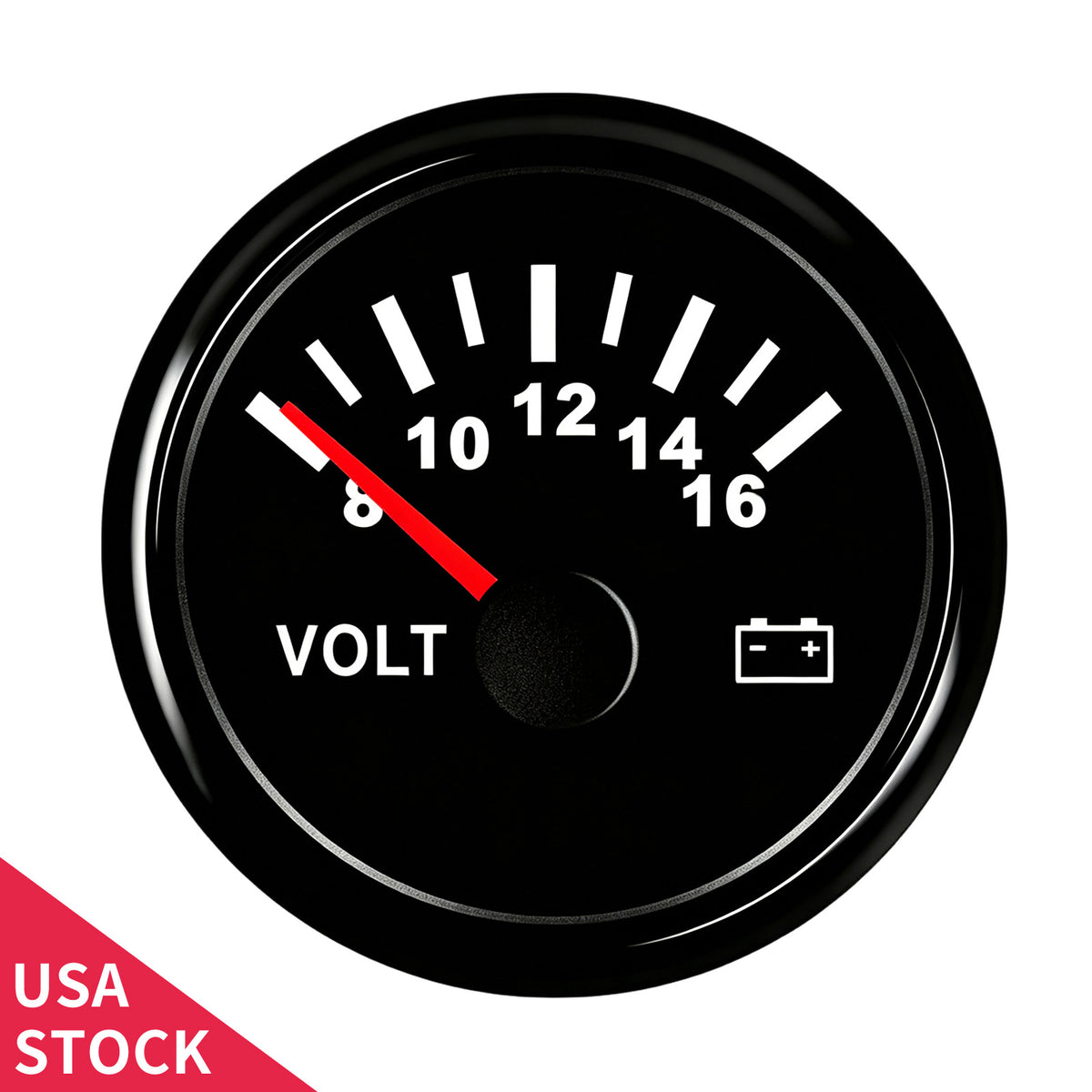 100TECH 2-1/16" (52mm) Vehicle Voltmeter Gauge 8–16V, Replacement Voltage Gauge | Automotive Aftermarket Voltage Gauge, IP67 Waterproof & Anti‑Fog Lens, SUS316 Bezel, Stepper Motor & Red LED Backlight for Boats, RVs