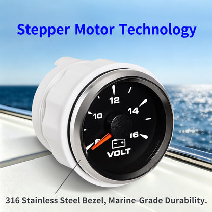 100TECH Automotive Voltmeter Gauge 2‑1/16" (52mm) 8‑16V Boat Voltage Gauge For Trucks | Aftermarket Voltage Gauge, IP67 Waterproof & Anti‑Fog Lens, Stepper Motor, SUS316 Bezel & 8 Color Backlight for RVs & Vehicles