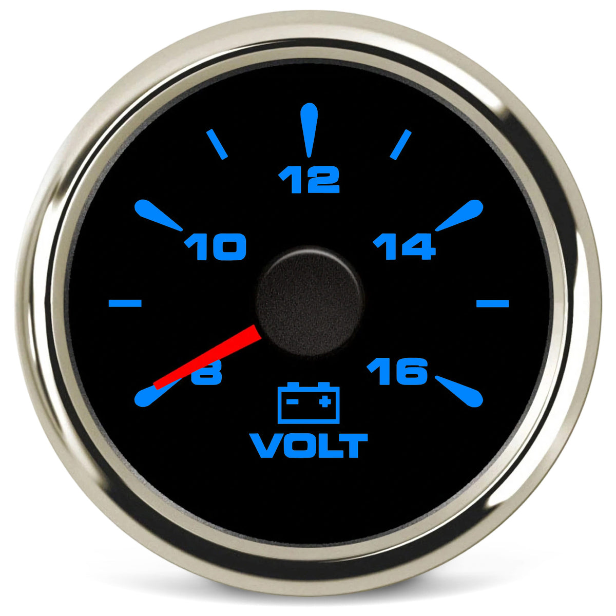 100TECH Automotive Voltmeter Gauge 2‑1/16" (52mm) 8‑16V Boat Voltage Gauge For Trucks | Aftermarket Voltage Gauge, IP67 Waterproof & Anti‑Fog Lens, Stepper Motor, SUS316 Bezel & 8 Color Backlight for RVs & Vehicles