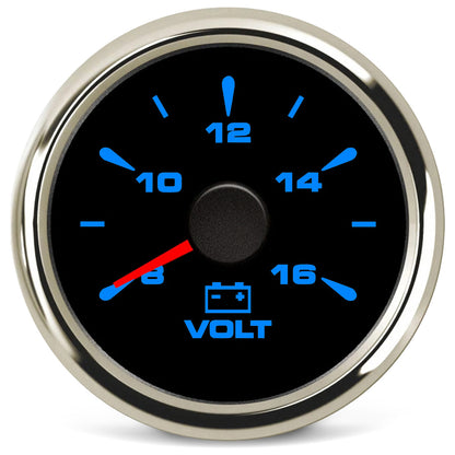 100TECH Automotive Voltmeter Gauge 2‑1/16" (52mm) 8‑16V Boat Voltage Gauge For Trucks | Aftermarket Voltage Gauge, IP67 Waterproof & Anti‑Fog Lens, Stepper Motor, SUS316 Bezel & 8 Color Backlight for RVs & Vehicles