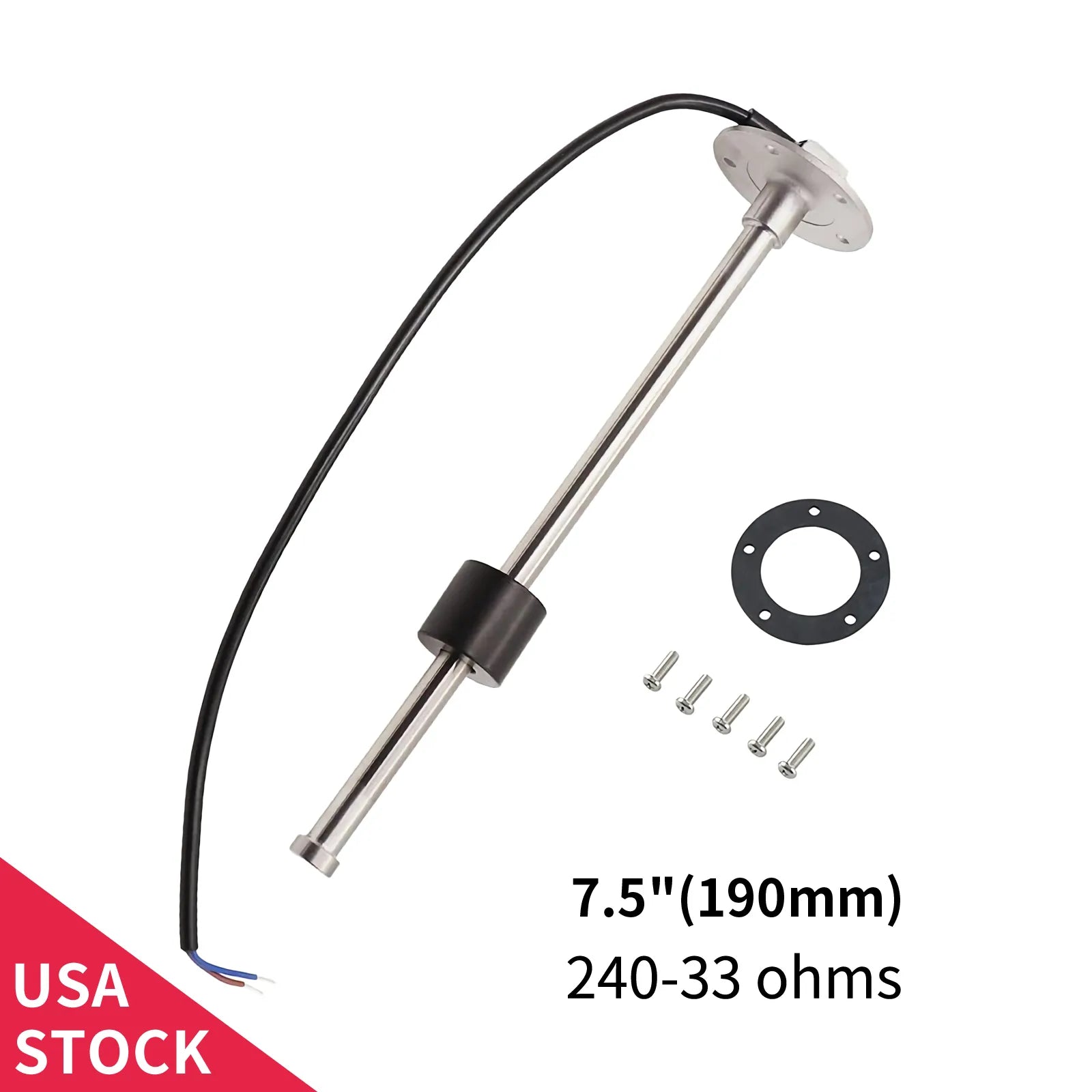 100TECH Water Tank Sender 7.5" 316 Stainless Steel Finer Resolution 240-33 ohms Replacement for Truck Boat RV