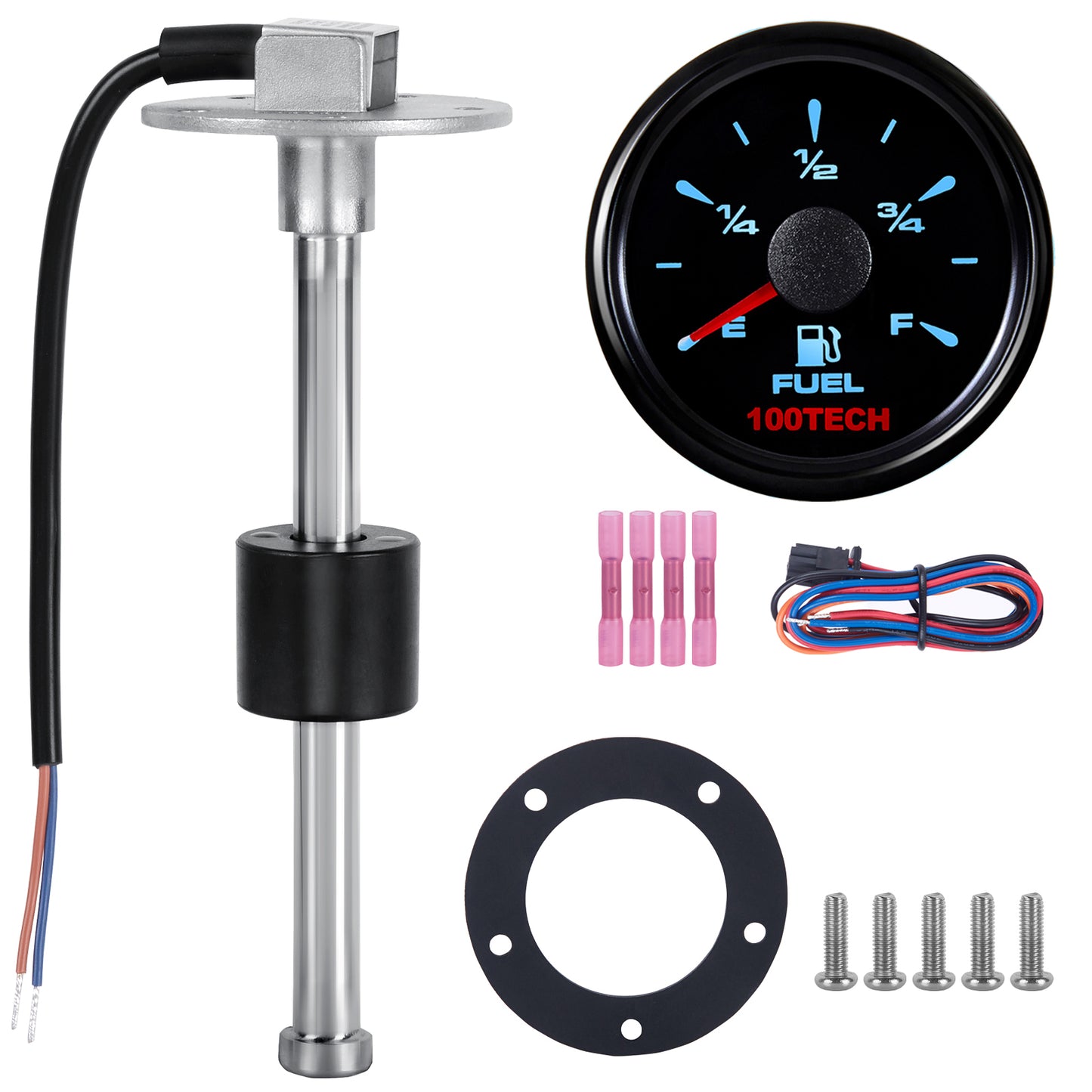 100TECH High Resolution Marine Fuel Sending Unit with Gauge 6"(150mm) SUS316 Stainless Steel Fuel Sender Unit and Gauge Fuel Level Sending Unit for Boat Truck RV Water Tank Sending Unit 240-33ohm