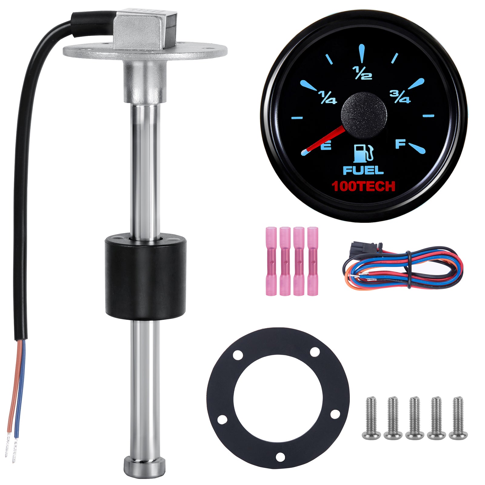 Fuel Indicator 100TECH High Resolution Fuel Sending Unit and Gauge Kit 7