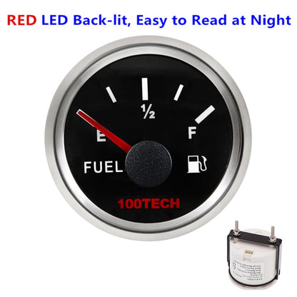 100TECH Boat Fuel Gauge Marine Fuel Gauge Waterproof 52mm 2-1/16" Diesel Aftermarket Gauge Automotive Replacement Gas Gauge for Car Truck Yacht SUV with Backlight 73-10 ohms