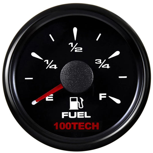 100TECH Fuel Gauge 0-90ohm Marine Fuel Level Gauge 52mm 2-1/16 Aftermarket Fuel Gauge Boat Automotive Replacement Gauge Motocycle Gas Car Truck Vehicle with 8 Color Selectable Backlit All Black