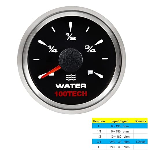 100TECH 5 Selectable Signals Water Tank Gauge Level Indicator Water Gauge 2-1/16" (52mm) Water Gauge for Truck Vehicle Yacht RV