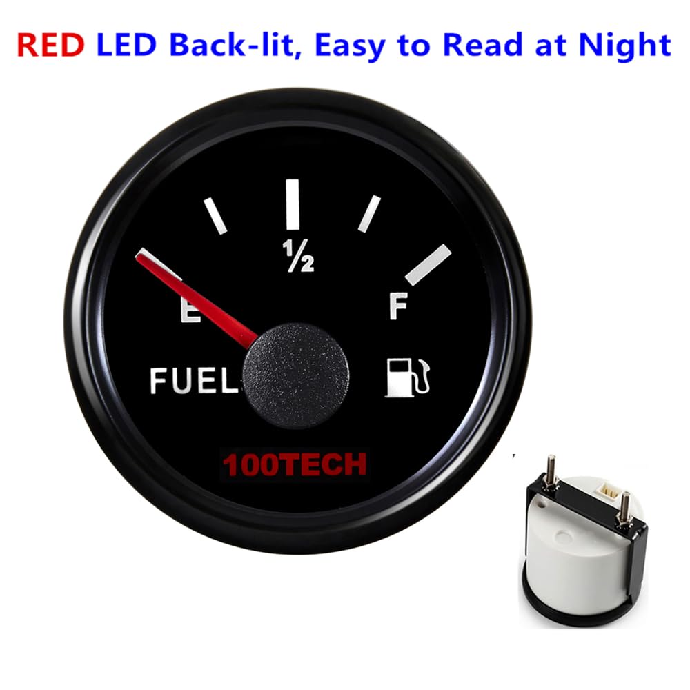 100TECH 0-30 ohms Fuel Gauge Truck Fuel Level Gauge Waterproof 52mm 2-1/16" Diesel Aftermarket Gauge for Car Yacht SUV Vehicle