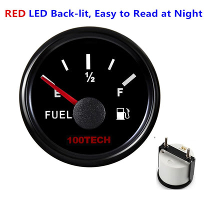 100TECH Fuel Gauge Marine Fuel Level Gauge Waterproof 52mm 2-1/16" Diesel Aftermarket Gauge Automotive Replacement Gas Gauge for Boat Car Truck Yacht SUV with Backlight 0-30 ohms