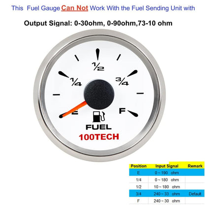 100TECH Marine Fuel Gauge Boat Gauge Fuel Gauge Aftermarket Fuel Level Gauge Marine Automotive Replacement Gauge 240-33ohm 0-190ohm 240-30ohm 0-180ohm 10-180ohm Motocycle Car Truck Vehicle White