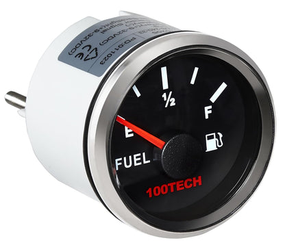 100TECH Boat Fuel Gauge Marine Fuel Gauge Waterproof 52mm 2-1/16" Diesel Aftermarket Gauge Automotive Replacement Gas Gauge for Car Truck Yacht SUV with Backlight 73-10 ohms