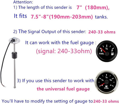 100TECH Fuel Sending Unit 240-33 ohms 7"(180mm) Marine for Boat RV Truck Vehicle Fuel Gas Sender Fuel Tank Sending Unit Fuel Water Level Sensor Fuel Level Sending Unit Boat Fuel Gauge Sending Unit