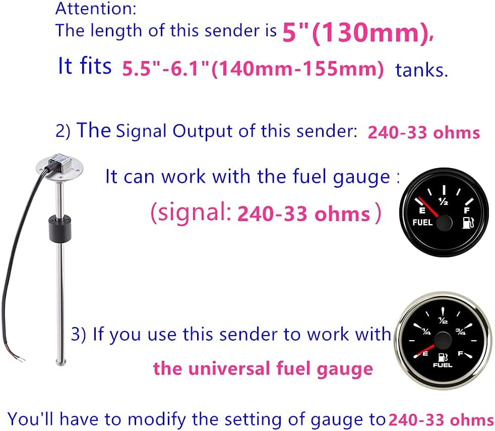 100TECH Fuel Sending Unit 240-33 ohms 5"(130mm) Marine for Boat RV Truck Vehicle Fuel Gas Sender Fuel Tank Sending Unit Fuel Water Level Sensor Fuel Level Sending Unit Boat Fuel Gauge Sending Unit