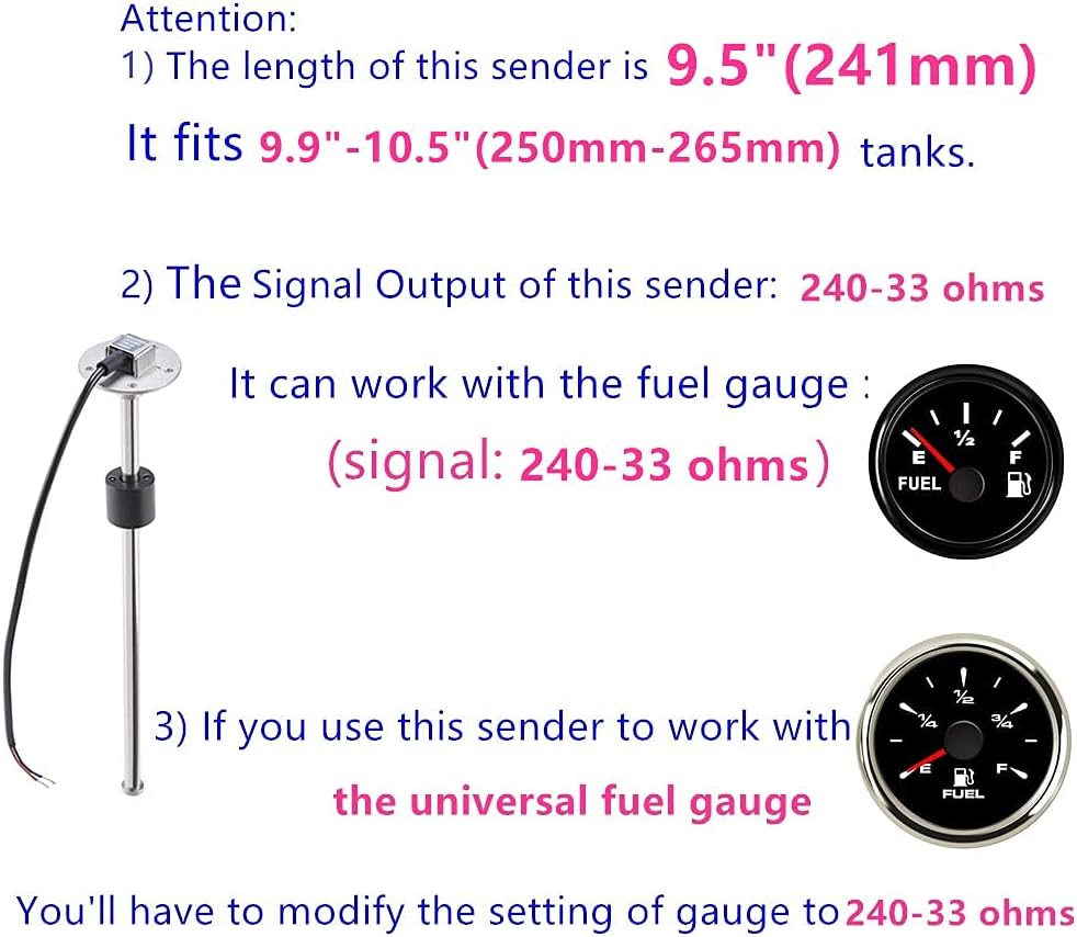 100TECH Fuel Level Sending Unit Marine Fuel Tank Sending Unit Boat Fuel Gas Tank Sender 9.5"(241mm) RV Water Sensor Boat Gas Tank Sending Unit Marine Fuel Gas Gauge Sending Unit 240-33ohms