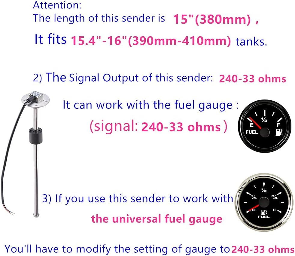 100TECH Fuel Sending Unit 240-33 ohms 15"(380mm) Marine for Boat Vehicle Truck RV Fuel Tank Sending Unit Fuel Water Level Sending Unit Fuel Gas Sender Fuel Water Level Sensor Fuel Gauge Sending Unit