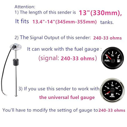 100TECH Fuel Sending Unit 240-33 ohms 13"(330mm) Marine for Boat Vehicle Truck RV Fuel Tank Sending Unit Fuel Water Level Sending Unit Fuel Gas Sender Fuel Water Level Sensor Fuel Gauge Sending Unit