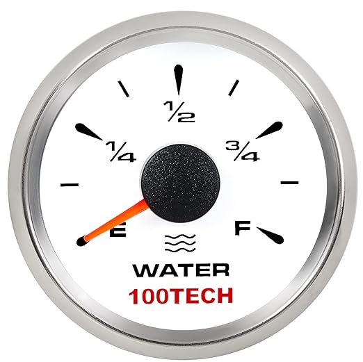 100TECH Plug and Play Gauge 5 Selectable Signals Water Gauge with backlit water tank leve for Boat Truck Vehicle Yacht Camper